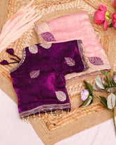 Light Pink Satin Silk Saree with Wine Color Embroidered Blouse With Siroski Diamond