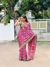 The Earthy Fusion: Deep Berry Floral Saree with Statement Forest Green Blouse