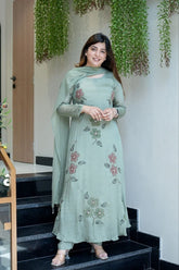 Elegant Rose Floral Hand-Painted Salwar Suit Set