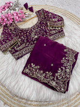 Wine Georgette Saree with Heavy Zari Embroidery & Includes Full Work Blouse