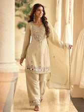 Designer Mirror Work Festive Wear Salwar Kameez - Cream Edition