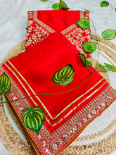 Bollywood Style Ruby Red Saree - Intricate Zari Work Border for Weddings & Parties