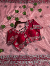 Pink Saree & Rani Embroidered Blouse – Heavy Zari & Zarkhan Diamond