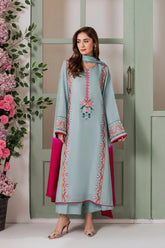 Pastel Blue Embroidered Salwar Suit with Contrast Rani Pink Dupatta