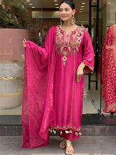 Elegant Rani Pink Silk Kurta Set with Heavy Embroidery & Latkan Dupatta
