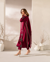 Elegant Red Embroidered Long Kurta & Matching Pant Set