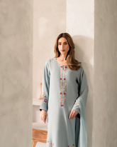 Pastel Blue Embroidered Straight Kurta Set with Dupatta