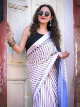 Light Pink and Black Digital Printed Crape Silk Saree