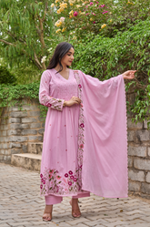 Elegant Pink Embroidered Anarkali Kurta Set with Dupatta