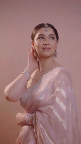 Elegant Dusty Pink Georgette Saree with Heavy Silver Sequin Work Blouse & Scalloped Border