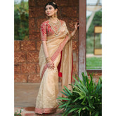 Champagne Gold Chanderi Silk Saree with Crimson Red Intricate Zardosi Blouse – Festive Heritage Collection