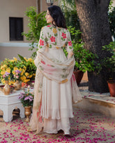 Designer Cream Georgette Anarkali Suit with Heavy Floral Embroidery