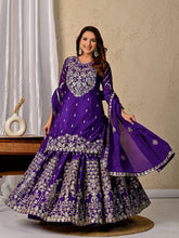 Royal Purple Silk Kurta Set with Embroidered Sharara and Dupatta - Wedding Wear