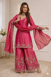Designer Rani Pink Embroidered Sharara Suit Set