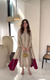 Champagne Gold Handwork Kurta Set with Contrast Embroidered Dupatta