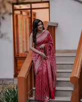 Luxury Red Wedding Silk Saree | Silver Zari Weaving | Festive Designer Saree with Tassels