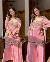 Rose Pink Mirror Work Kurta Sharara Set with Dupatta