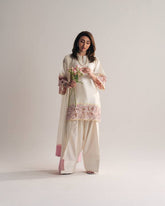 Designer Ivory Salwar Suit with Pink Floral Embroidery – 3 Piece Festive Set