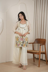 Premium Floral Embroidered Kurta with Wide-Leg Palazzo Set