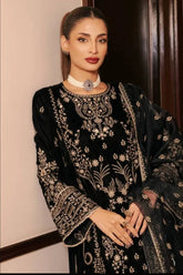 Luxury Black Velvet Embroidered Salwar Suit with Organza Dupatta - Festive Party Wear 3-Piece Set