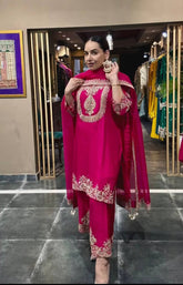 Rani Pink Embroidered Scalloped Salwar Suit – 3 Piece Festive Set