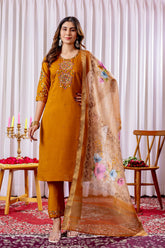 Beautiful Mustard Yellow Party Wear Suit Set with Heavy Mirror Work & Designer Dupatta