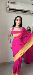 Vibrant Magenta & Yellow Chiffon Saree with Sleek Sleeveless Blouse
