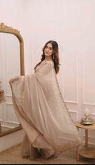 Satin Silk Gold Tissue Saree with Textured White Full-Sleeve Blouse