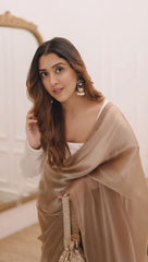 Satin Silk Gold Tissue Saree with Textured White Full-Sleeve Blouse