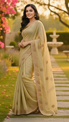 Pista Satin Silk Saree with Mhendi Color Embroidered Blouse With Siroski Diamond