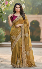 Golden Yellow Color Saree Tuton Set with Heavy Embroidery Rani Blouse & Coding Sequin Work