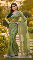 Pista Color Saree Tuton Set with Heavy Embroidery Green Blouse & Coding Sequin Work