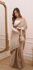 Satin Silk Gold Tissue Saree with Textured White Full-Sleeve Blouse