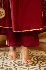 Royal Maroon Embroidered Silk Anarkali Suit Set with Scalloped Dupatta