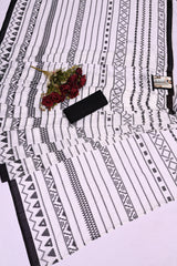 White & Black Geometric Block Print Saree - Minimalist Ethic Wear for Women