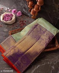 Pista Green Jaquard Silk Saree with Magenta  & Designer Blouse