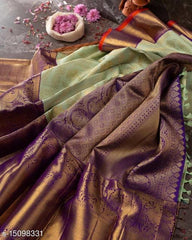 Pista Green Jaquard Silk Saree with Magenta  & Designer Blouse