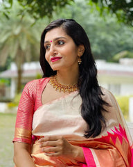Radiance in Silk: Dual-Tone Cream and Hot Pink Festive Saree