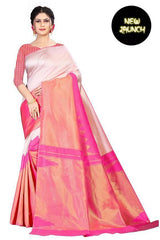 Radiance in Silk: Dual-Tone Cream and Hot Pink Festive Saree