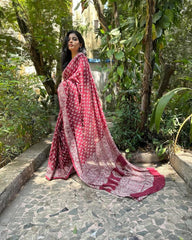 Maroon & Cream Ajrakh-Inspired Printed Saree - Lightweight Cotton with Functional Pocket