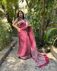 Maroon & Cream Ajrakh-Inspired Printed Saree - Lightweight Cotton with Functional Pocket