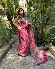 Maroon & Cream Ajrakh-Inspired Printed Saree - Lightweight Cotton with Functional Pocket