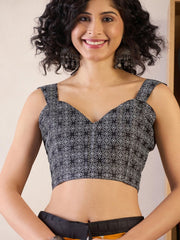 Mustard Yellow & Charcoal Black Hand-Block Print Cotton Saree