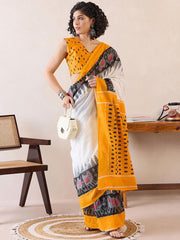 Mustard Yellow & White Handloom Cotton Saree – Ethic Chic Collection
