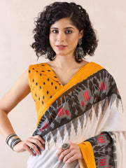 Mustard Yellow & White Handloom Cotton Saree – Ethic Chic Collection