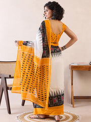 Mustard Yellow & White Handloom Cotton Saree – Ethic Chic Collection