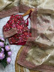 Light Yellow Gold Color Satin Saree with Designer Embroidered Bridal Blouse