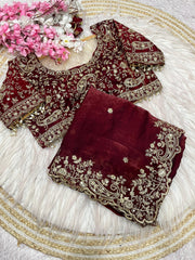 Maroon Georgette Saree with Heavy Zari Embroidery & Includes Full Work Blouse