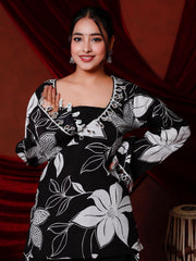 Elegant Black & White Floral Kurta Set