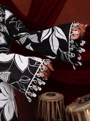 Elegant Black & White Floral Kurta Set